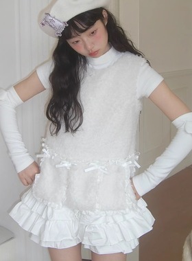 【illit李沅禧同款】daytoday 可爱的诗 蝴蝶结毛绒叠穿小背心裙