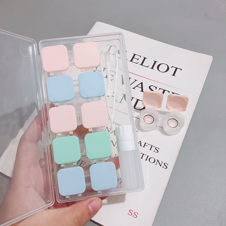 新款按压式纯色多副装近视隐形眼镜伴侣盒简约美瞳盒护理盒双联盒