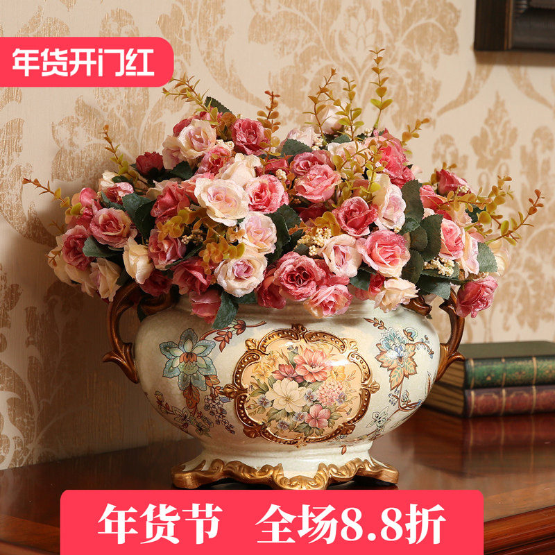 欧式装饰品陶瓷花盆复古花瓶餐桌摆件客厅插花花艺摆设创意工艺品