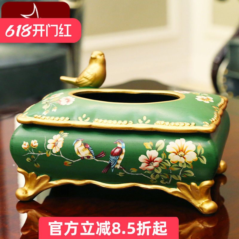 美式复古客厅纸巾盒摆件创意家用茶几陶瓷纸抽盒欧式餐桌抽纸盒