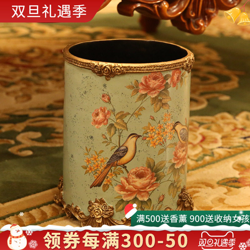 大号欧式客厅垃圾桶家用装饰创意垃圾桶复古装饰品树脂工艺品摆件