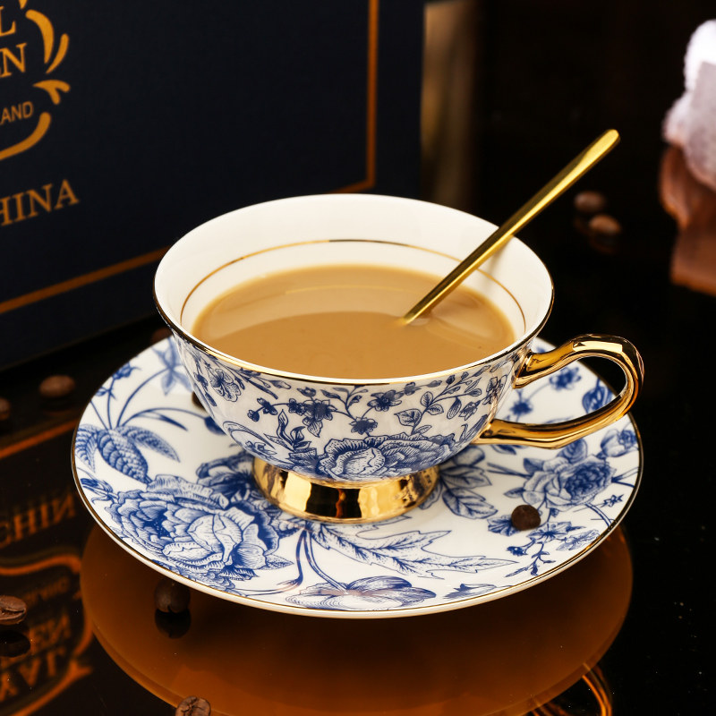 新中式青花瓷陶瓷咖啡杯子套装碟小奢华高档精致下午茶杯茶具带勺
