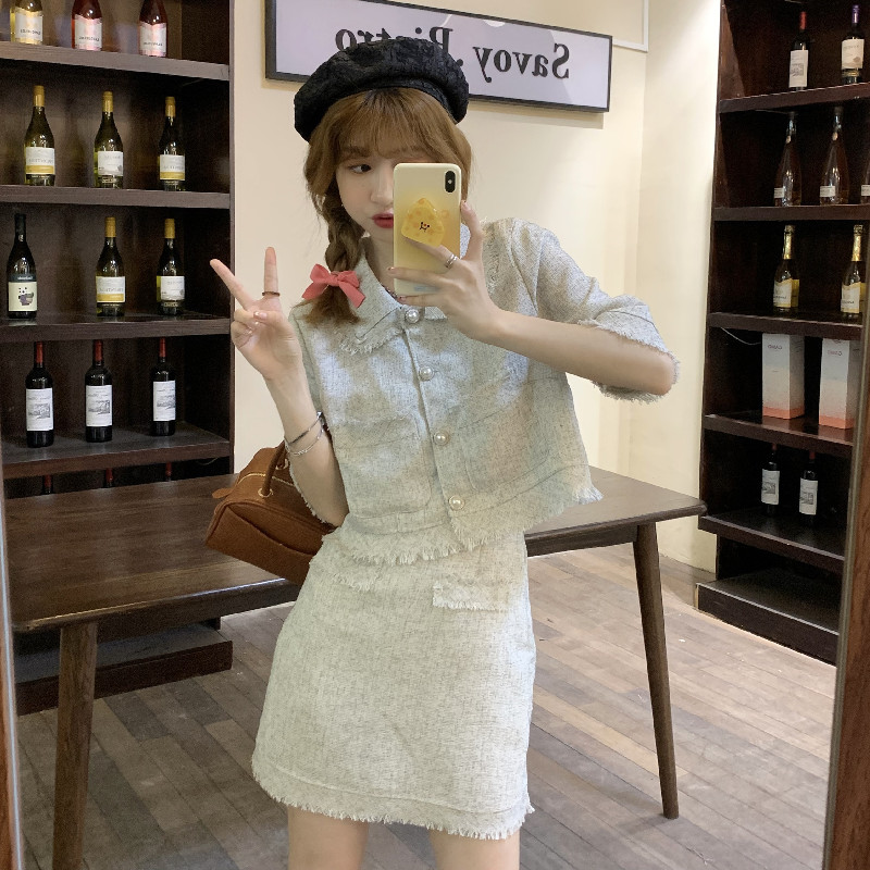 Real auction real price summer new small fragrance short jacket high waist skirt