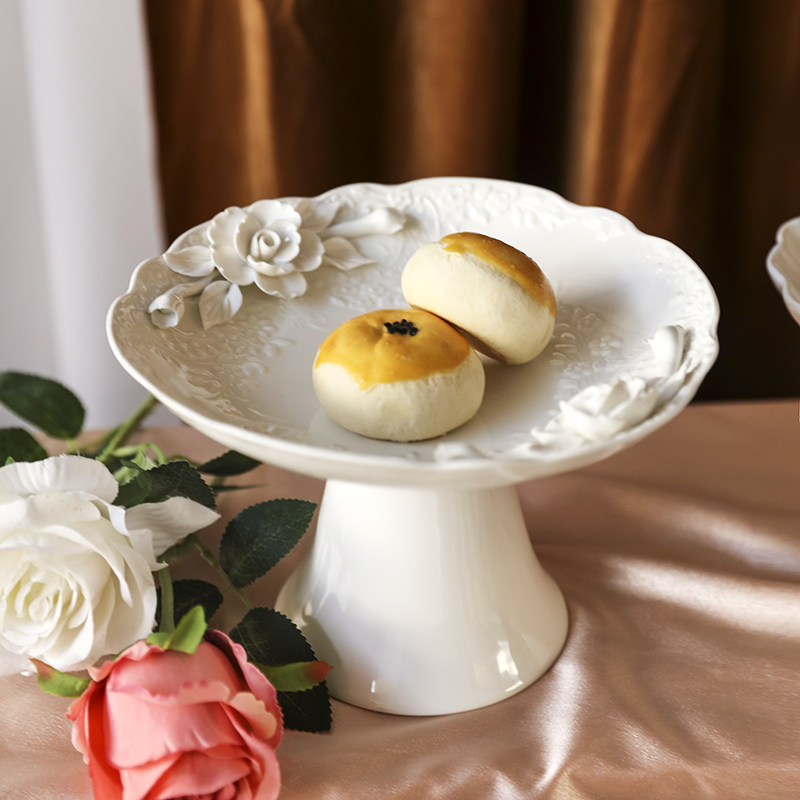 法式高脚托盘手工捏花甜品盘下午茶冷餐茶歇精致陶瓷托盘摆件展示,餐饮具,果盆/果盘/果篮,淘宝优惠券,粉丝福利购,淘宝优惠卷