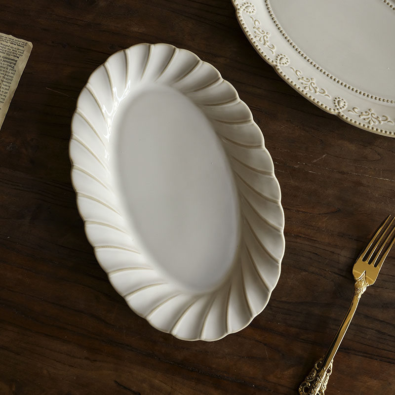 法式西餐盘家用椭圆鱼盘复古浮雕水果盘子中古风蒸鱼盘甜品早餐盘,餐饮具,盘,淘宝优惠券,粉丝福利购,淘宝优惠卷