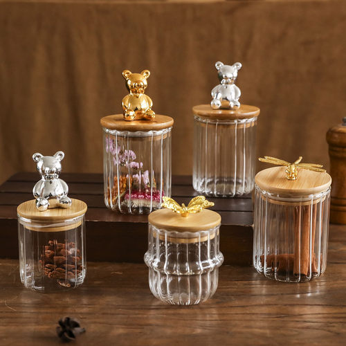 宝森条纹竹盖玻璃罐咖啡豆储存盒