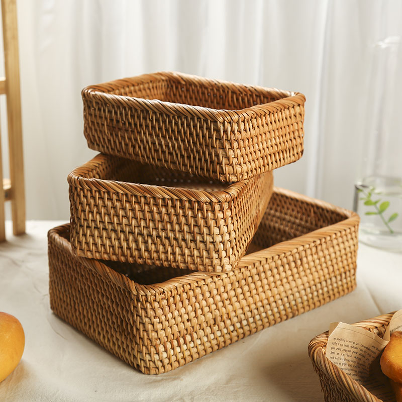 宝森藤编收纳筐水果面包篮