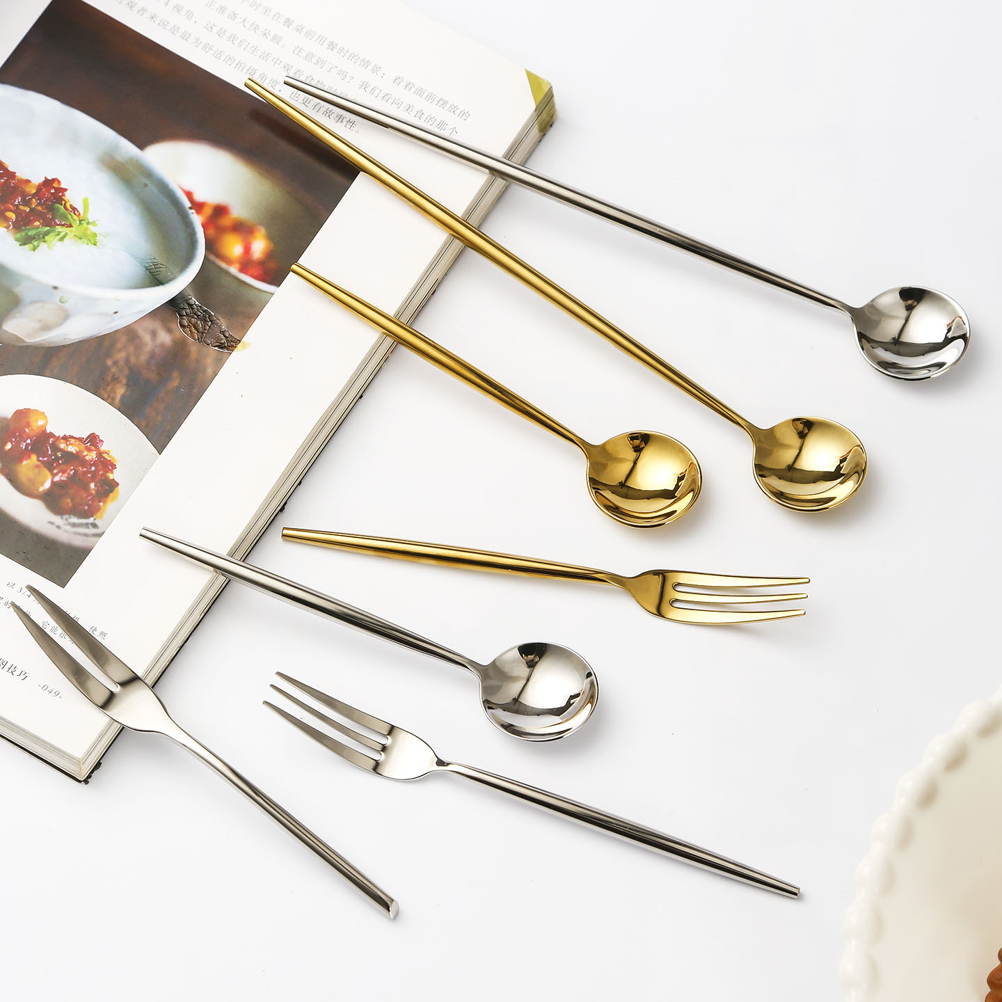 304不锈钢咖啡勺精致燕窝甜品勺家用水果叉长柄搅拌勺商用雪糕勺