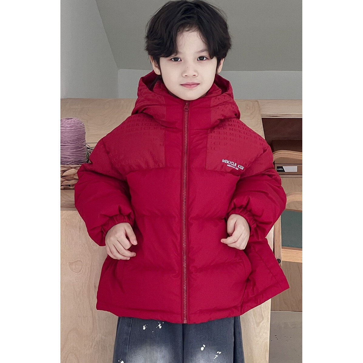 男女童红色连帽白鸭绒羽绒服2025新款加厚保暖中大童面包服外套