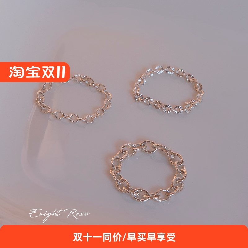 vintage复古花纹链条戒925纯银