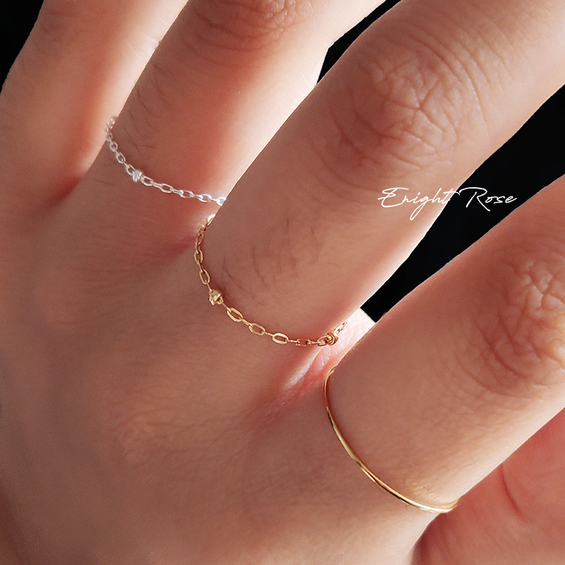 如意玫瑰14k包金豆豆软戒食指戒尾戒不掉色925纯银间珠链条戒指女