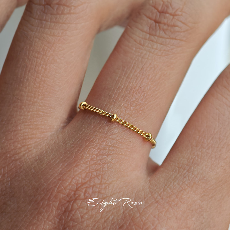 如意玫瑰/14k包金满天星豆豆食指戒尾戒925纯银间珠链条戒指女