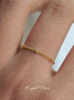 Enight Rose/14k包金满天星豆豆食指戒尾戒925纯银间珠链条戒指女