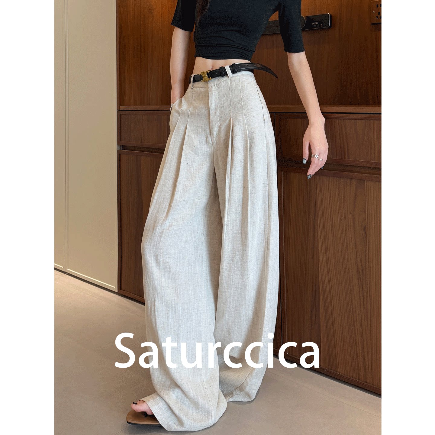 Saturccica高腰天丝亚麻阔腿裤
