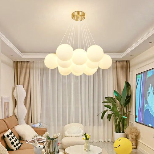 安于居客厅简约玻璃铁吊灯泡泡球