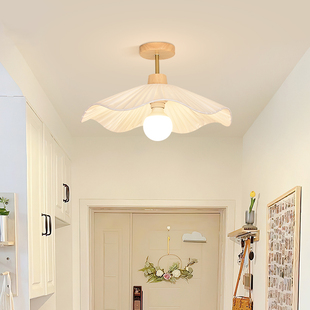 过道灯现代简约led玄关走廊灯奶油风原木网红草帽阳台卧室吸顶灯