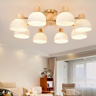 客厅灯北欧灯具原木风卧室灯现代简约创意温馨家用房间木艺吸顶灯