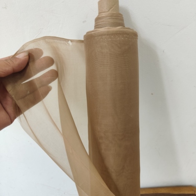 真丝绡咖啡色欧根纱100%桑蚕丝面料 宽幅140Cm挺括透视纱布料