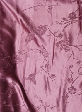 重磅缎香云纱 喜上眉梢图案 桑蚕丝缎提花  红云纱 高货一米价格