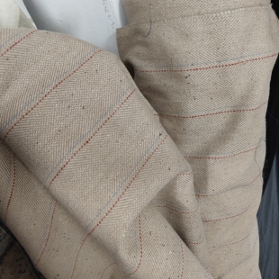 真丝老粗布柞蚕丝布料 竖条纹重磅厚60姆米外套裤子布料 卡其色