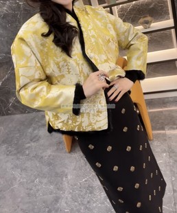 提花高端真丝外套轻奢獭兔毛两面穿上衣 新中式 欧洲站2025冬季 新款