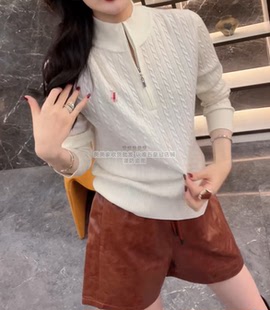 半拉链立领套头针织衫 时尚 纯色休闲百搭毛衣上衣 新款 欧货2025秋装