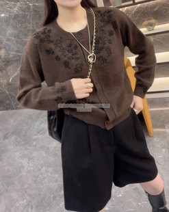 重工钉珠花朵羊毛针织开衫 时尚 外套毛衣上衣女 新款 欧洲站2025冬季