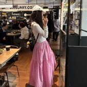 新款 粉色格子半裙女2025夏季 小个子裙子清新裙子 时尚 蒋哇塞