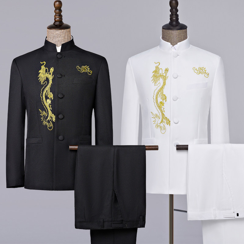 2024新款中山装中国风男青年大码礼服年会主持人合唱团舞台演出服