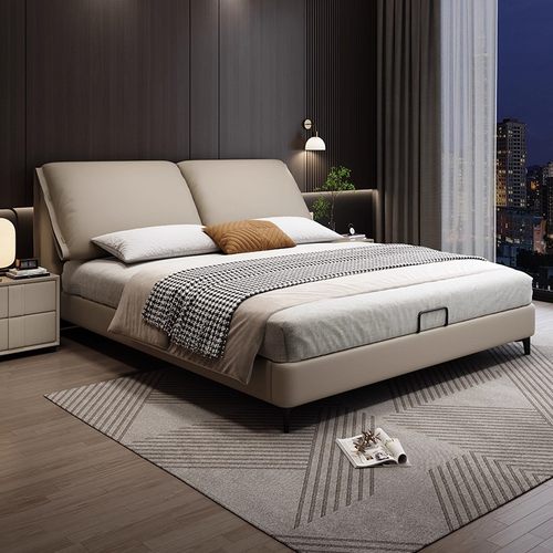 现代简约头层牛皮主卧大床高端双人小户型1.5米大象耳朵真皮艺床