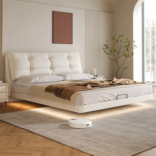 现代简约云朵悬浮床奶油风真皮床主卧1.8m大床高端大气双人悬空床