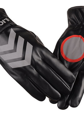 加厚加绒秋冬季棉手套夜间交通指挥反光PU皮公路执勤透气劳保骑行