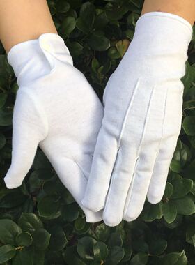 白色棉涤纶三筋阅兵保安礼仪表演司机防滑晒盘佛珠手套独立包装