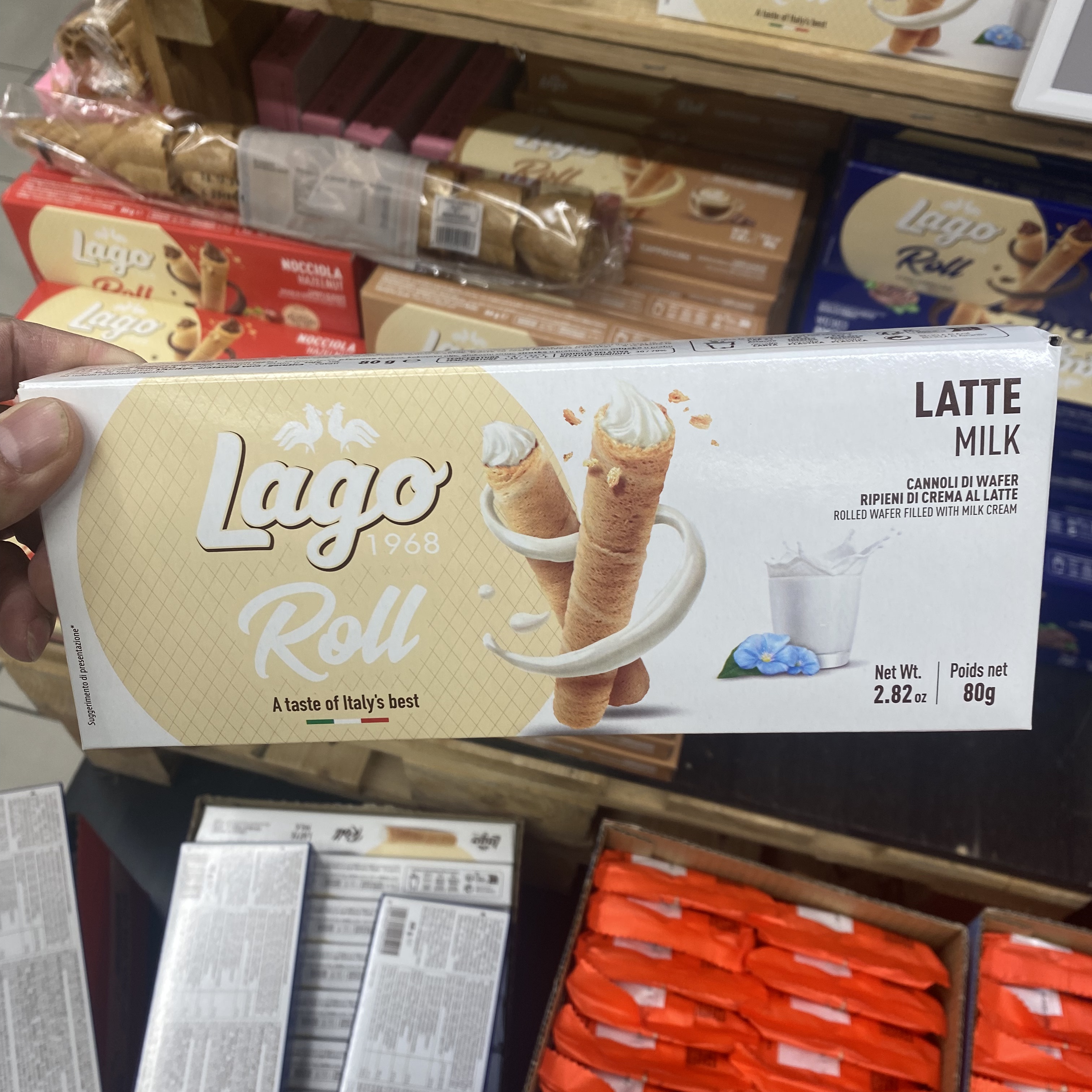 新品意大利进口LAGO爱利地巧克力薄脆夹心华夫卷牛奶饼干零食