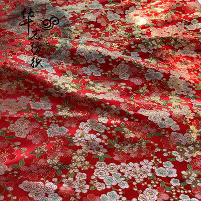 150小绿叶樱花织锦缎布料服装