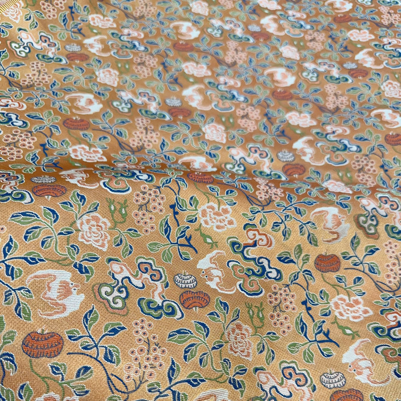 人棉宋锦高级五福八宝灵芝斜纹仿宋锦面料新中式外套等服装布料