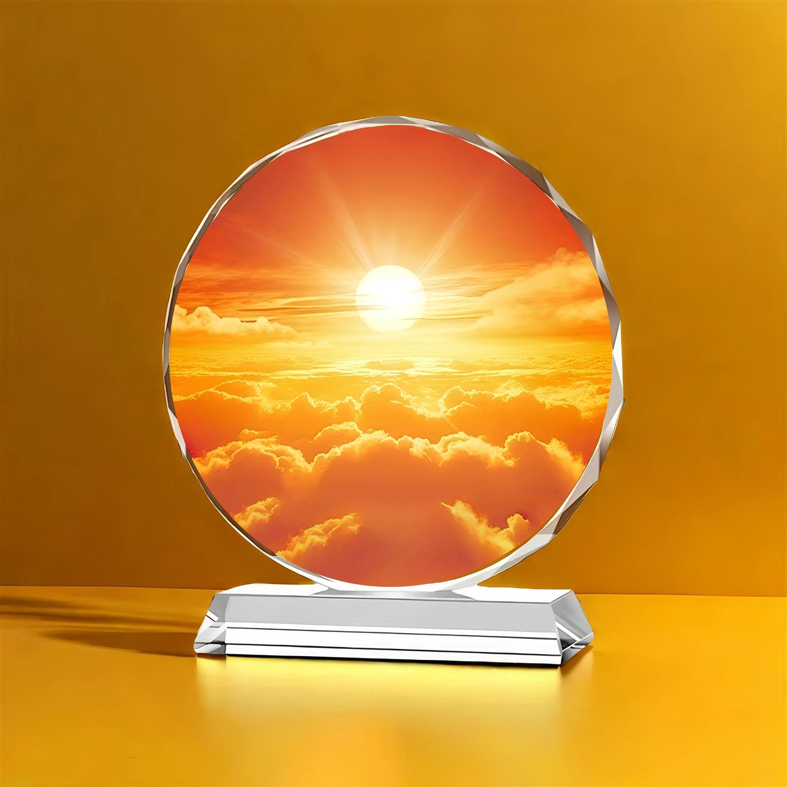 旭日东升红太阳玄关桌面水晶摆件