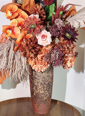 美拉德色系丰收庆典咖色橘色仿真花咖色婚庆仿真花节日民宿诧季风