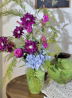 陶瓷花瓶法式复古中古风绿色创意油画干花鲜花插花花瓶民宿酒店