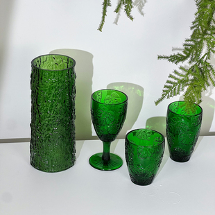 花器 家居绿色玻璃花瓶咖啡厅新中式 复古森林 浪漫田野森系美式
