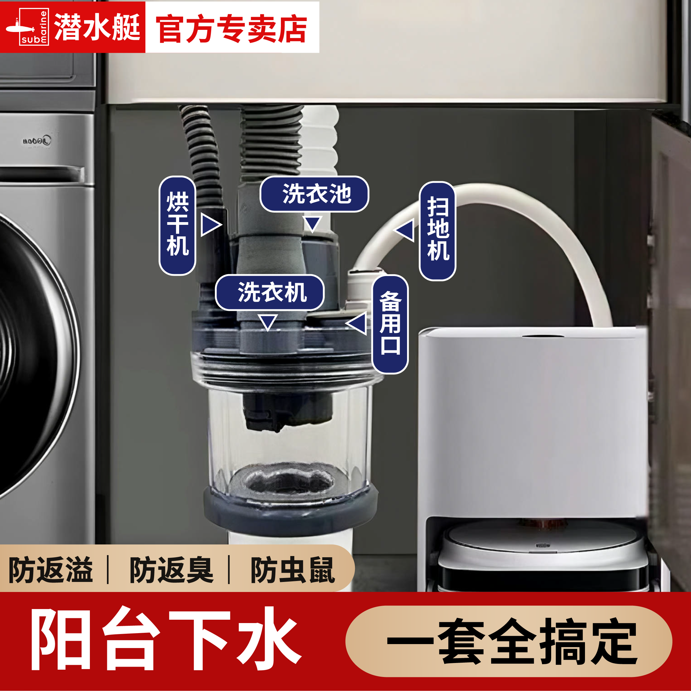 潜水艇洗衣机家用下水管三通