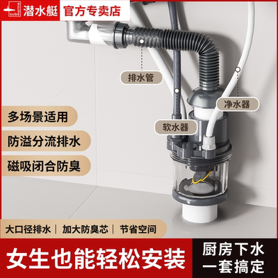 潜水艇厨房下水管三头通下水