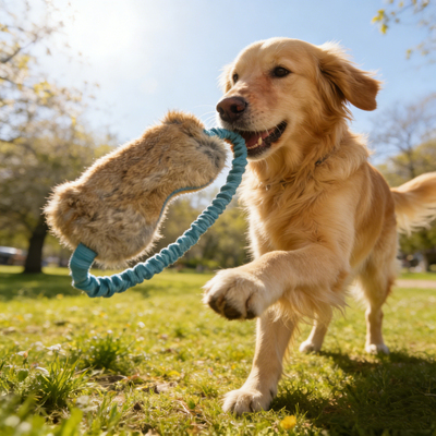 Real animal Rabbit fur Tug ring Bungee Dogs toys兔毛拔河玩具
