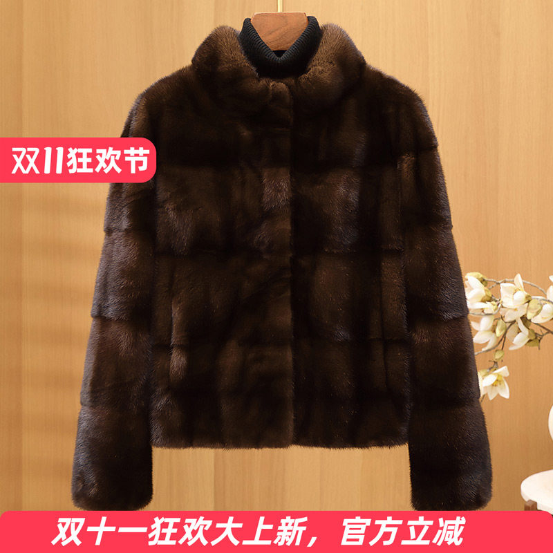 水貂皮大衣女短款立领横排老钱风2026冬季新款海宁整貂毛皮草外套