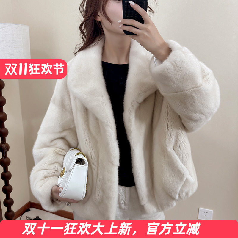 皮草外套女水貂毛进口整貂立翻领短款简约珍珠2026冬母貂裘皮1011