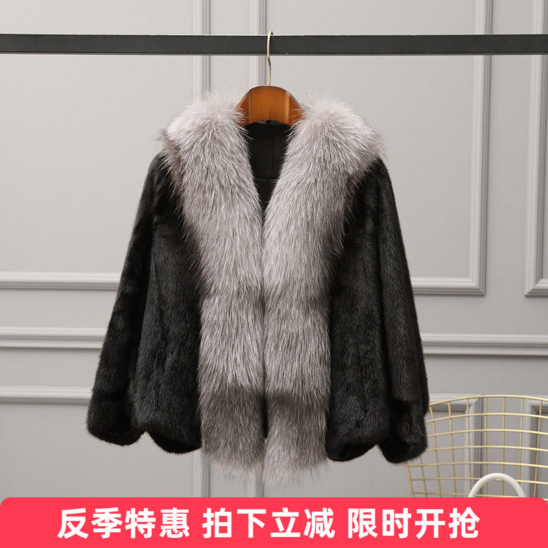 水貂皮大衣整貂皮草外套女貂毛海宁新款小母貂V领短款显瘦