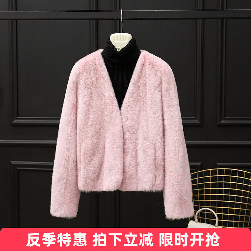 貂皮大衣女进口整貂皮草外套母貂毛时尚V领短款2025新款海宁裘皮