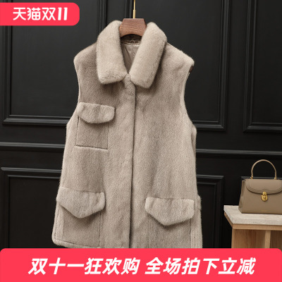 水貂皮马甲女短款翻领无袖背心2025冬季新款海宁裘皮整貂皮草外套