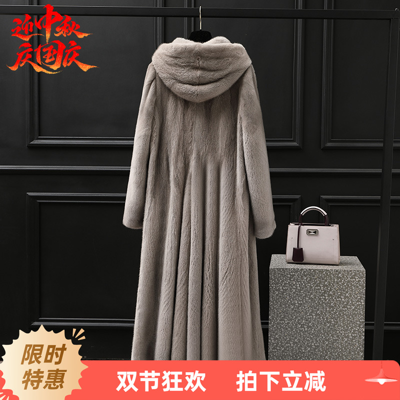 水貂皮大衣女士整貂皮草外套中长款时尚韩版带连帽2025冬海宁裘皮