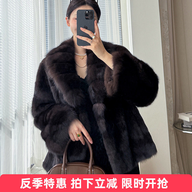 俄罗斯紫貂皮大衣女高端短款皮草冬新款宽松显瘦裘皮貂毛外套